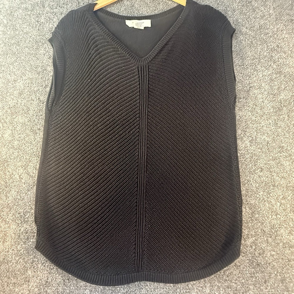 Workshop Republic Clothing Sweater Vest Black Ribbed V Neck Cotton Blend Large